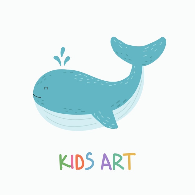 Desenho de estilo infantil ilustração de baleia fofa colorida desenhada à mão