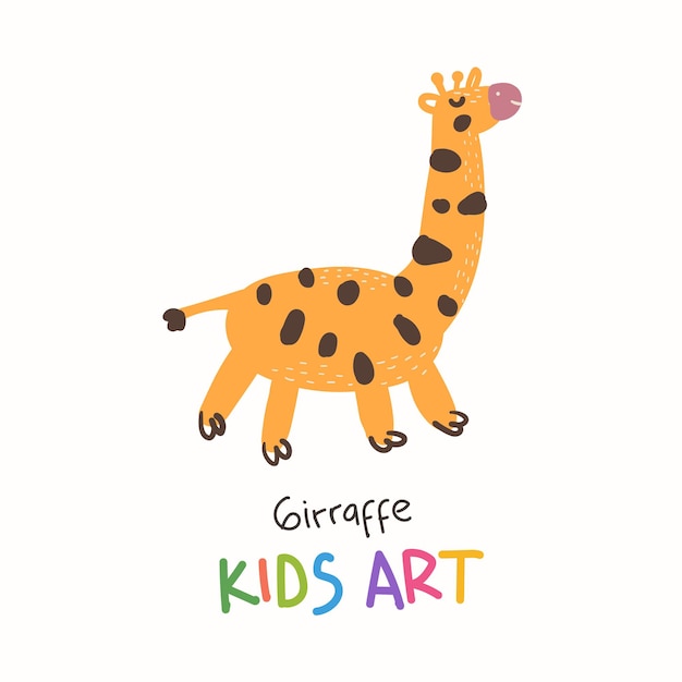 Desenho de estilo infantil ilustração de girafa fofa colorida desenhada à mão