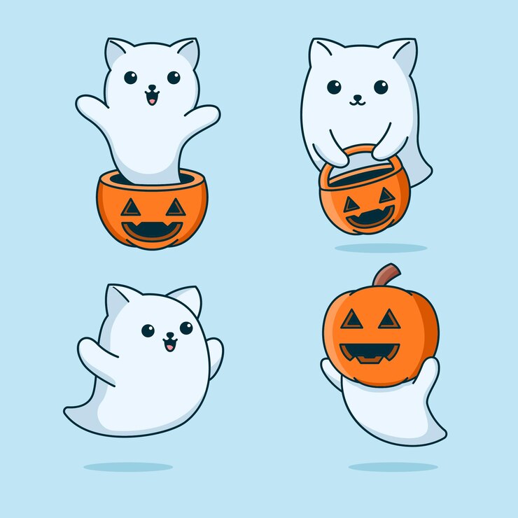 desenho de fantasma de gato assustador fofo