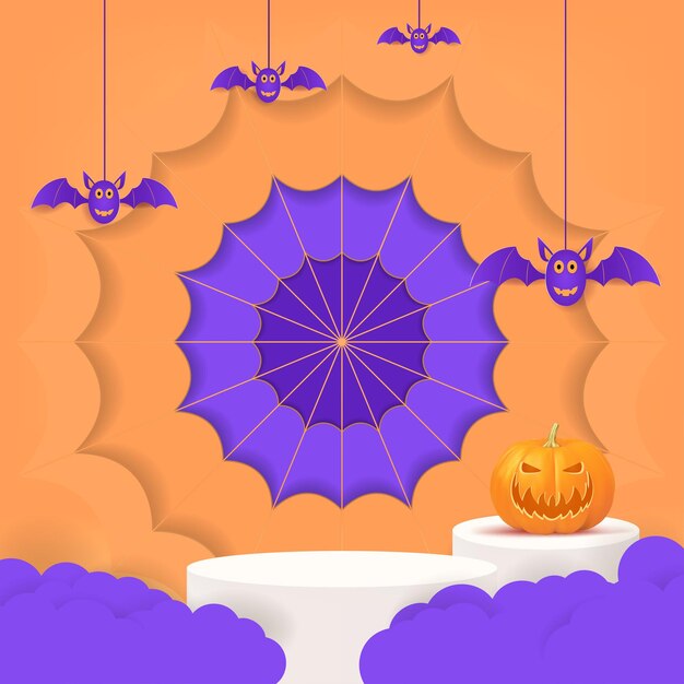 Desenho de festa de halloween 3d com morcego nuvem de abóbora