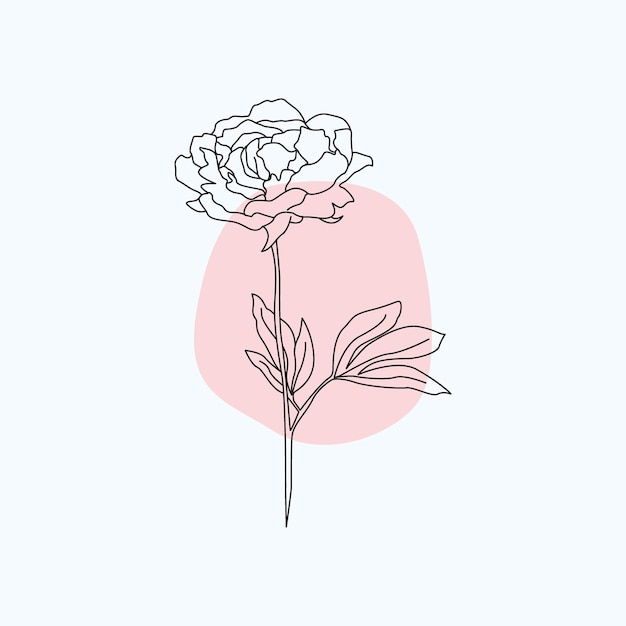 Vetor desenho de flor rosa com contorno minimalista