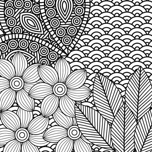 Desenho de flores monocromáticas para colorir adulto