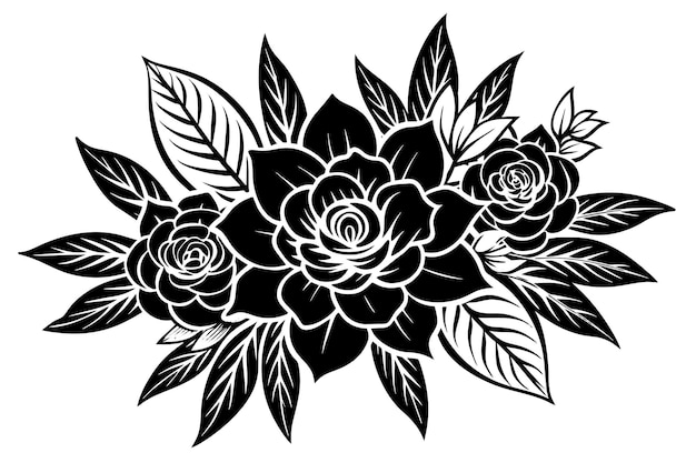 Vetor desenho de flores pretas e brancas