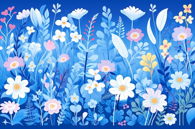 Desenho de flores sobre um fundo azul