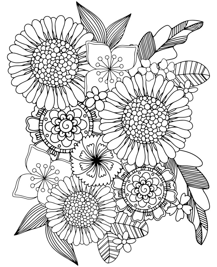 desenho de flores vetoriais abstratos para colorir
