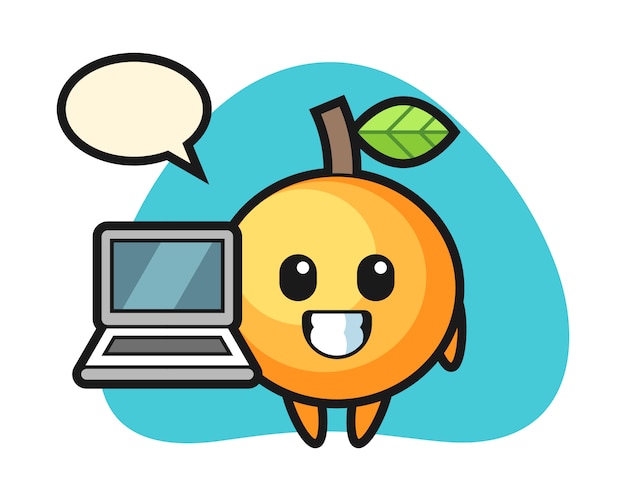 Desenho de fruta laranja com um laptop