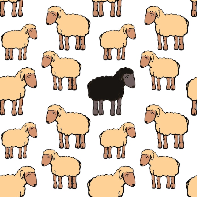 Vetor desenho de fundo bonito padrão de padrão de ovelha branca e preta