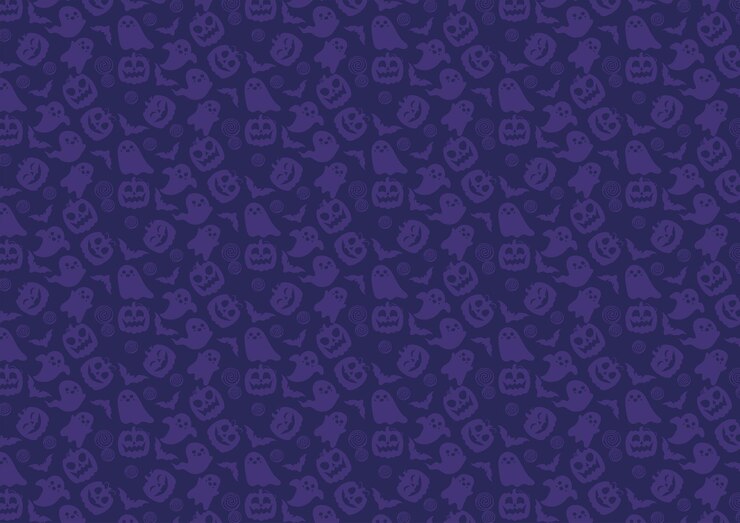 Vetor desenho de fundo com padrão de fantasma de abóbora roxa de halloween