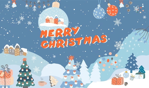 Desenho de fundo de Natal com elementos de estilo neve e inverno