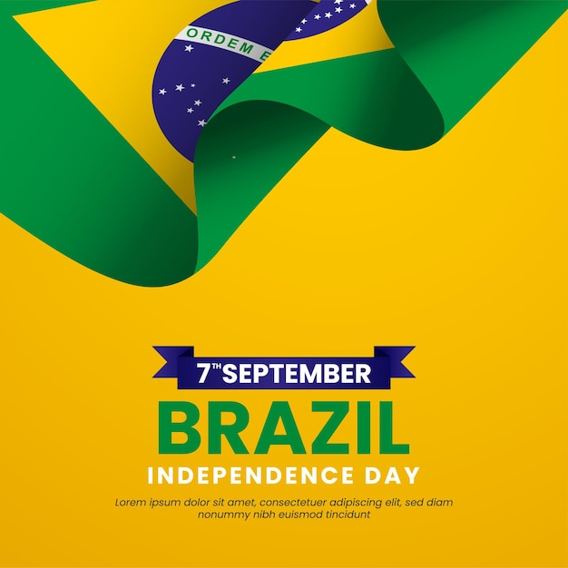Desenho de fundo do Dia da Independência do Brasil 7 de setembro Ilustração vetorial com bandeira de fita ondulante