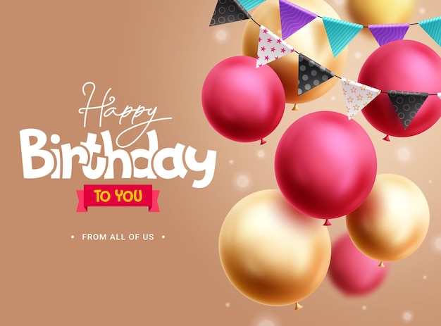 Desenho de fundo vetorial de saudações de aniversário de aniversário texto de saudação de aniversário com decoração de bandeiras