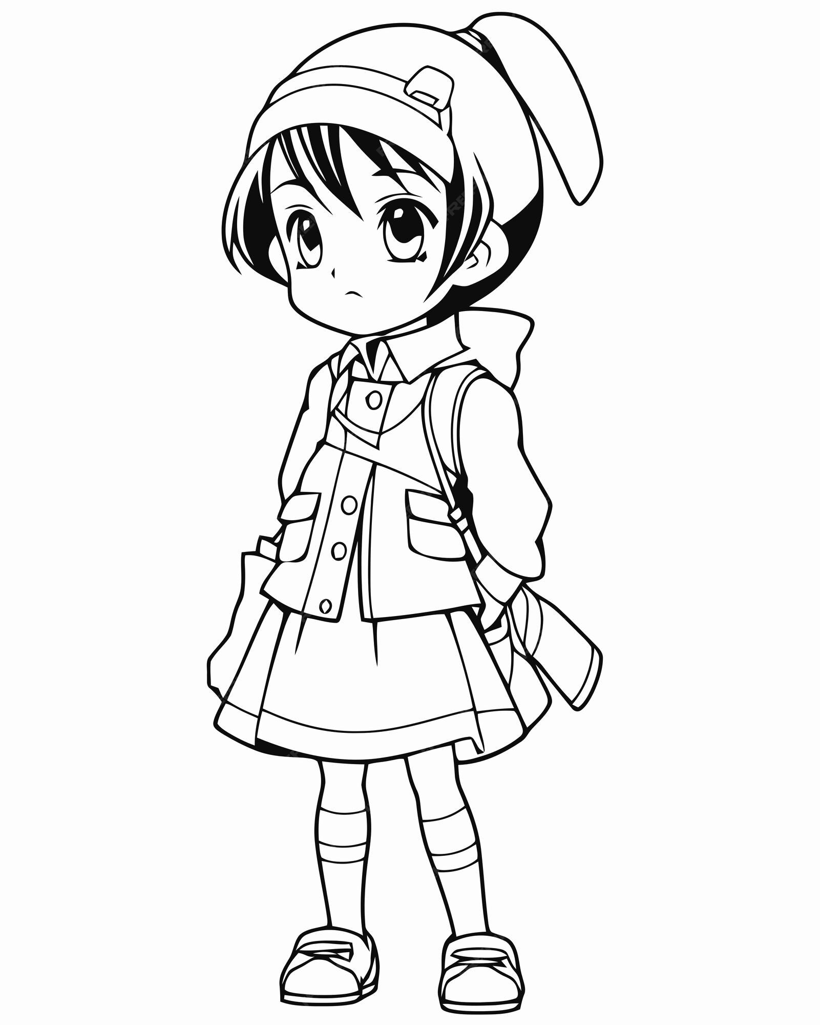 Desenho de menina da escola de anime para colorir - Grátis