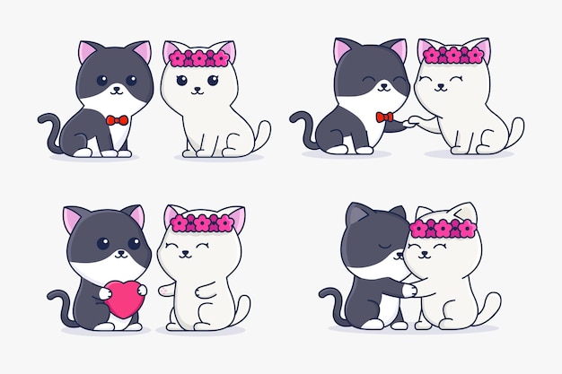 Desenho de gato de casamento de casal fofo