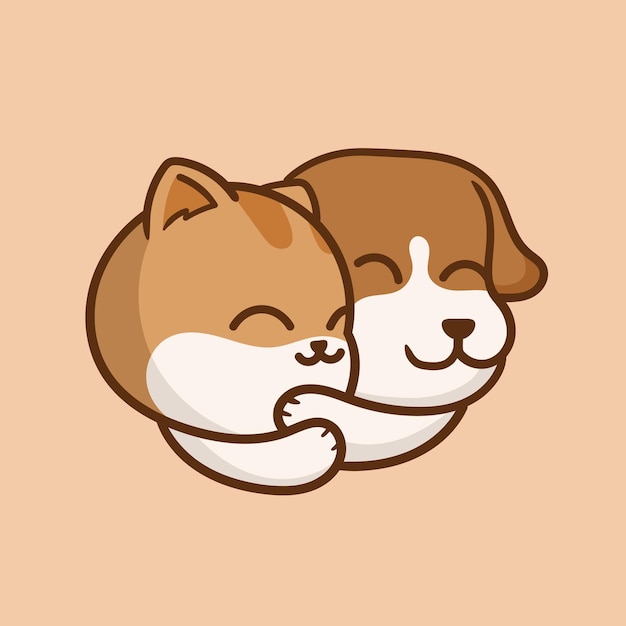 Desenho de gato e cachorro fofo