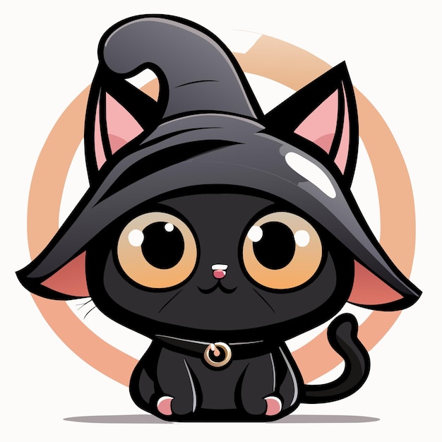 Vetor desenho de gato fofo com chapéu de bruxa mão desenhada desenho animado adesivo ícone conceito ilustração isolada