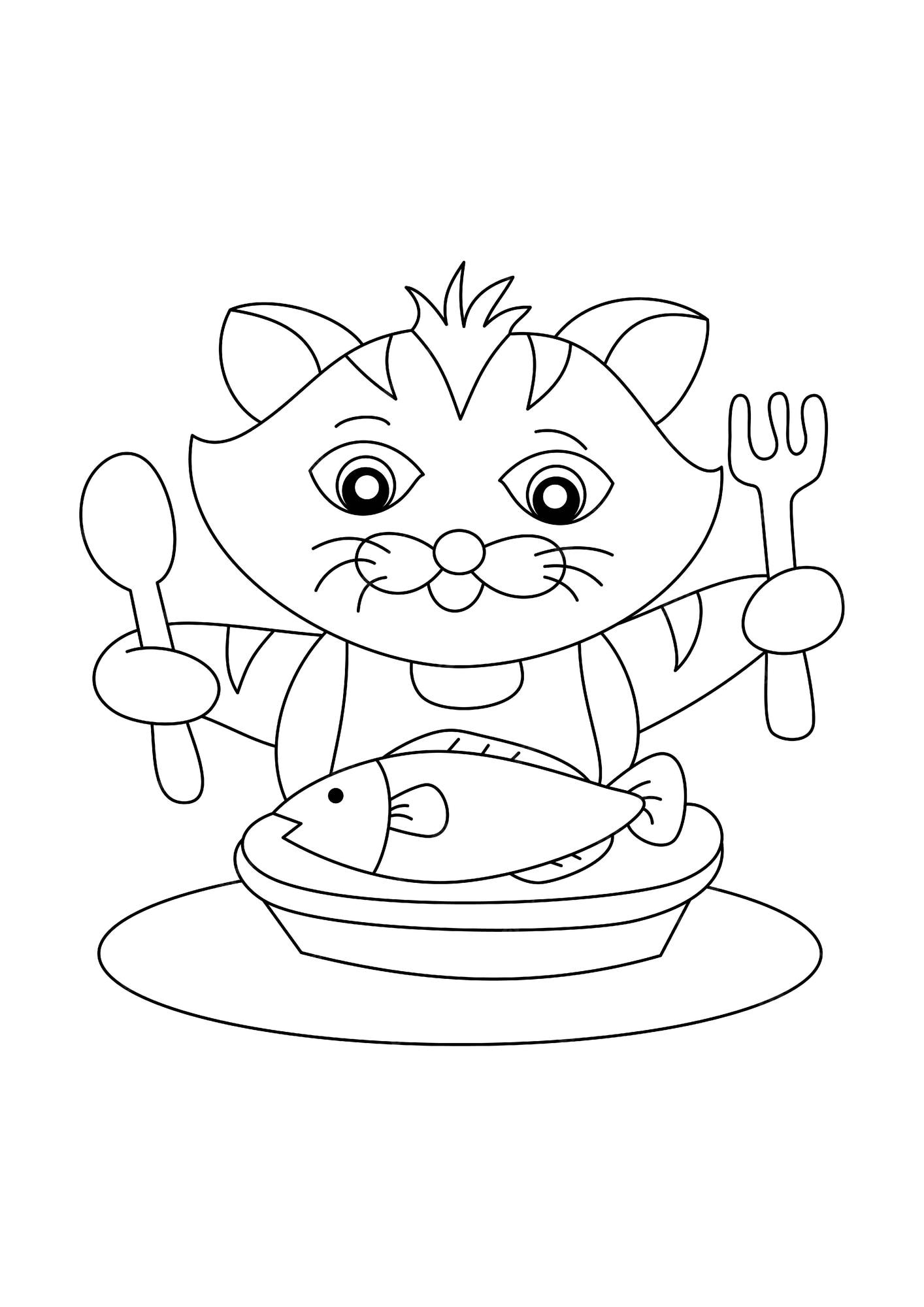 Desenho de Gato e peixe para Colorir - Colorir.com