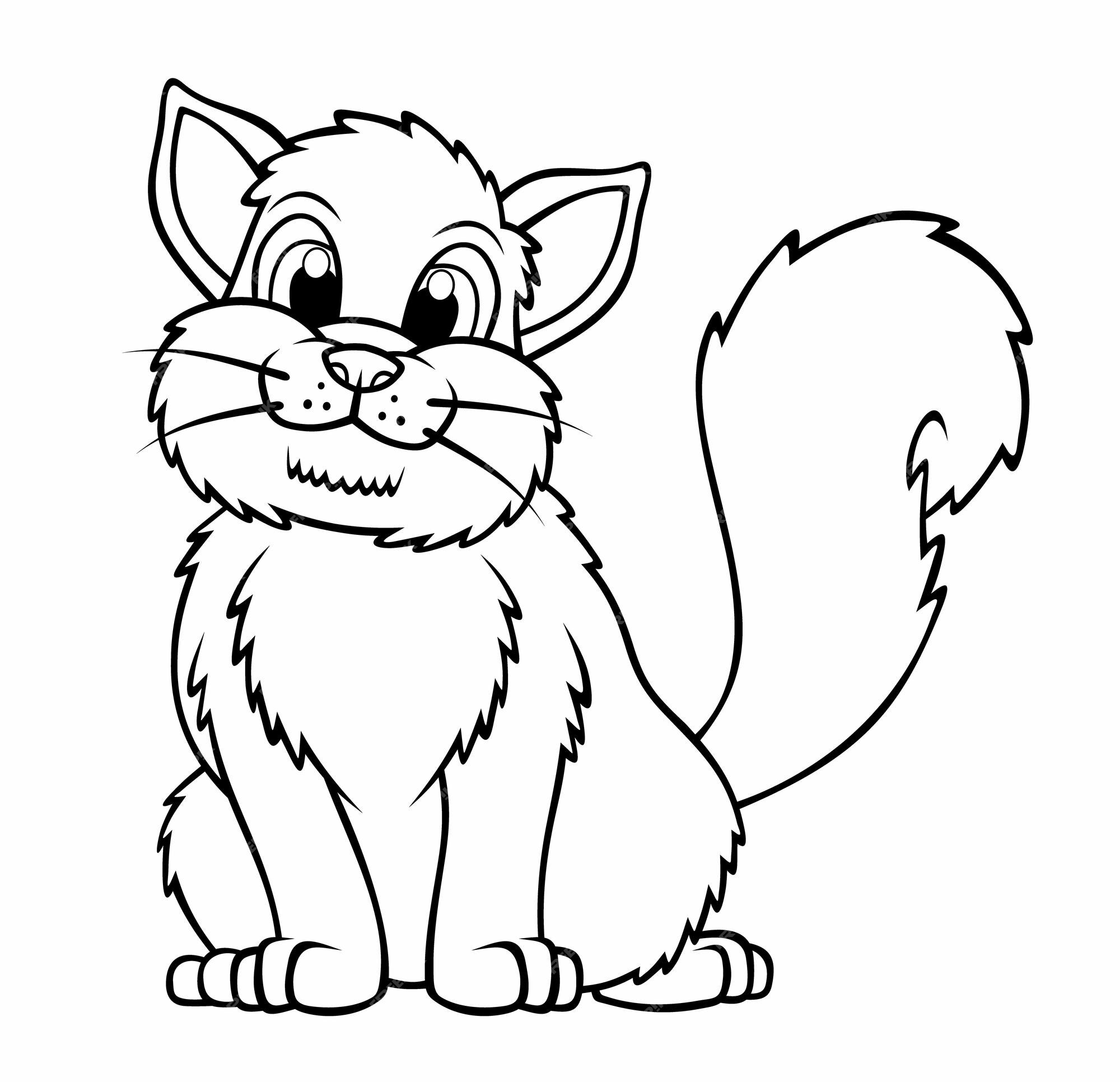 Desenho de gato branco fofo isolado no branco