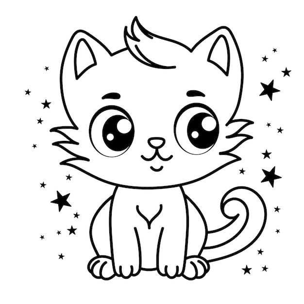 Vetor desenho de gato fofo para colorir para crianças ilustração de gato fofo de desenho animado