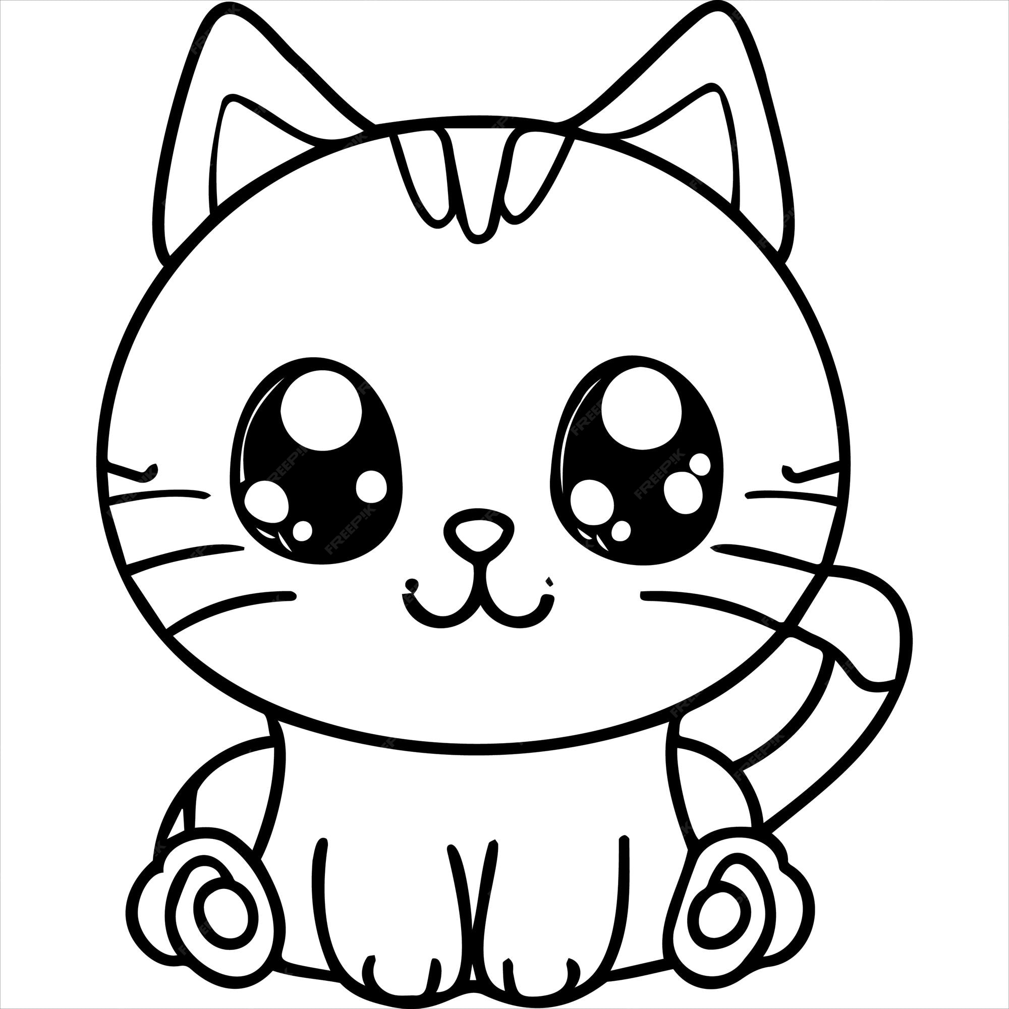 Para Colorir Gato Kawaii Imprimir Grátis