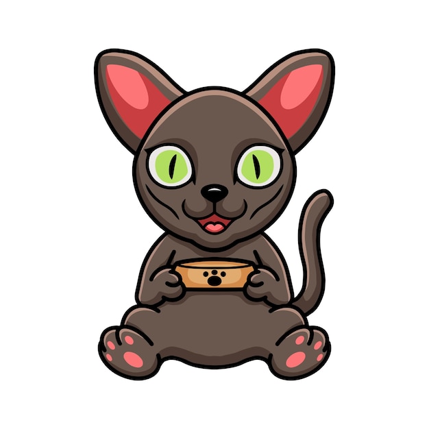 Desenho de gato korat fofo segurando a tigela de comida