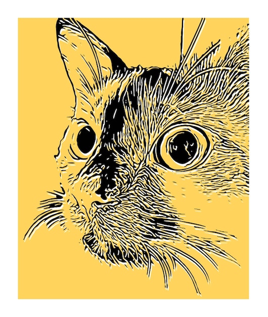 Desenho de gato minimalista - pintura de arte de linha - retrato de gatinho