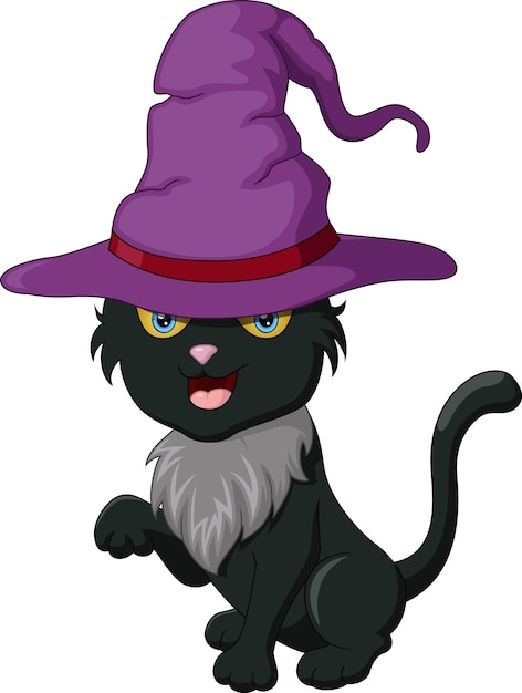 Desenho de gato preto bonito em um chapéu de halloween