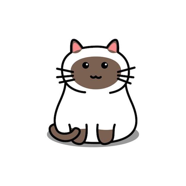 Desenho de gato siamês fofo isolado no branco