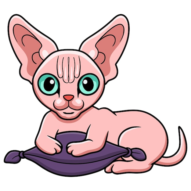 Desenho de gato sphynx fofo no travesseiro