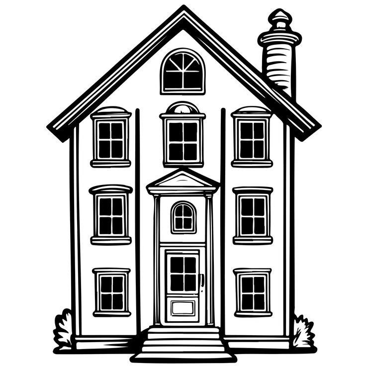 Vetor desenho de gravura em casa de silhueta preta monocromática