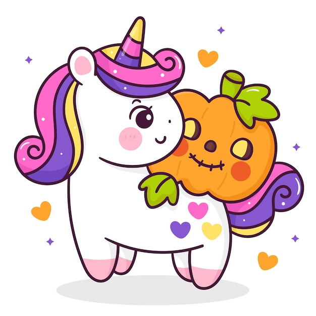 Desenho de halloween com um animal assustador de abóbora kawaii