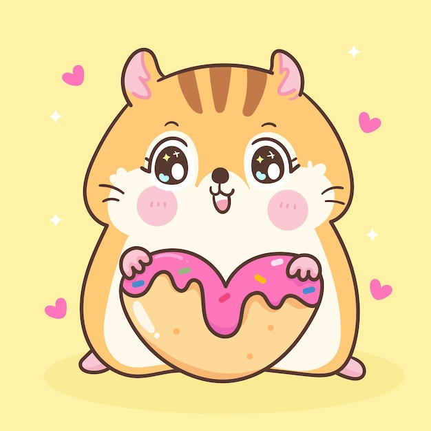 Vetor desenho de hamster fofo comendo sobremesa ilustração animal kawaii