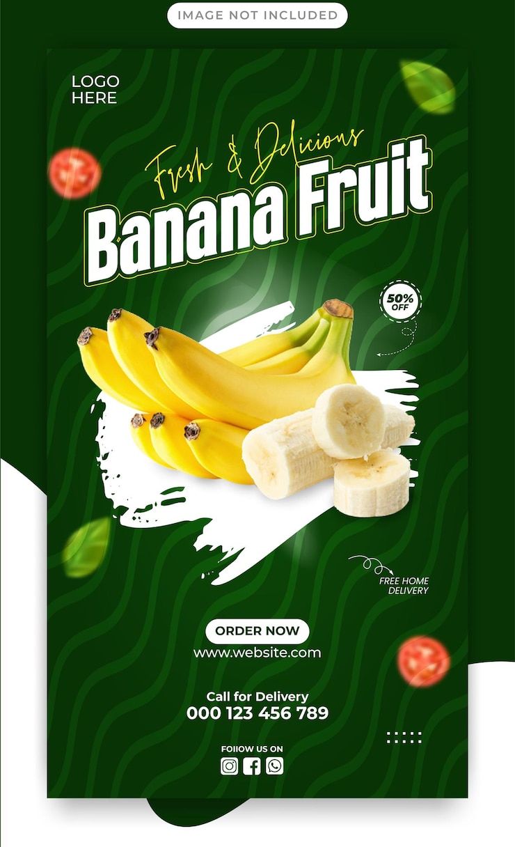 Vetor desenho de história de mídia social de banana de fruta de banana para modelo de design de super venda de verão