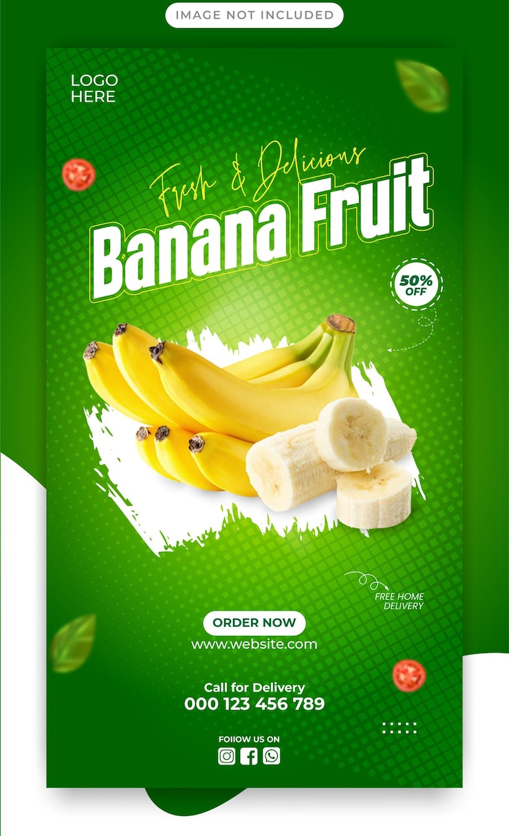 Vetor desenho de história de mídia social de banana de fruta de banana para modelo de design de super venda de verão