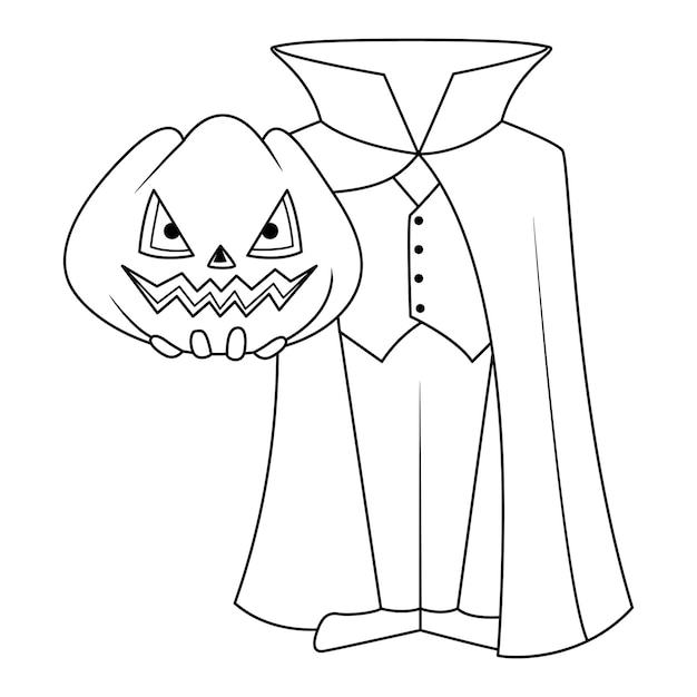 Vetor desenho de homem de halloween com abóbora para colorir cabeça