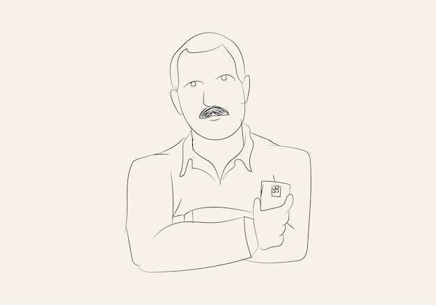 Desenho de homem usando telefone celular ou smartphone