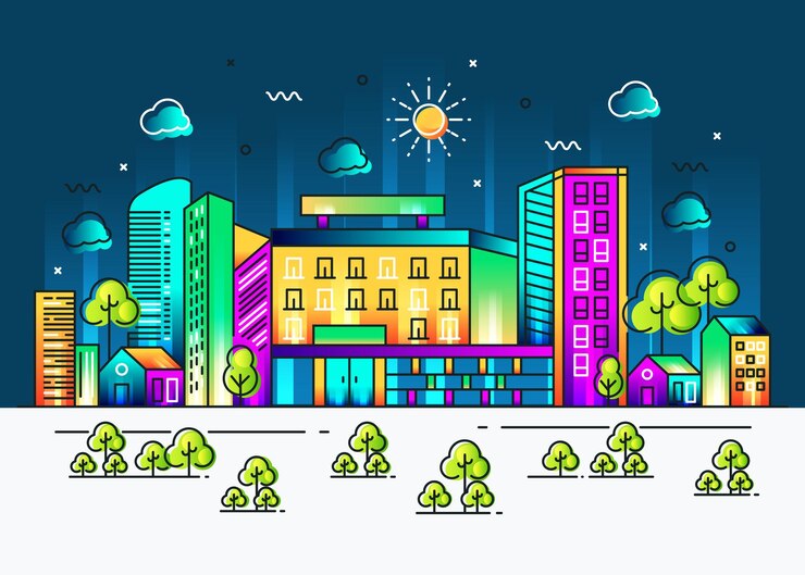 Vetor desenho de ilustração colorida de construção em estilo de linha