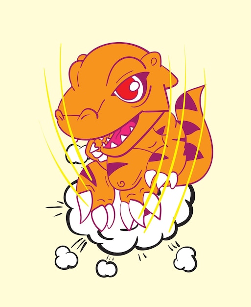 Desenho de ilustração de ataque de dinossauro para sukajan é um pano ou camisa tradicional japonês
