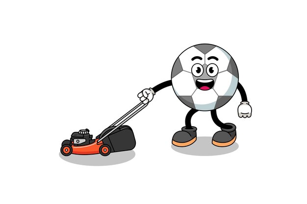 Desenho de ilustração de bola de futebol segurando o design de personagens do cortador de grama