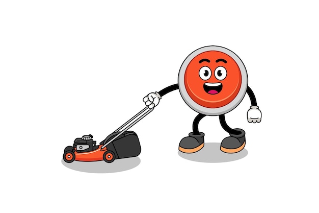 Desenho de ilustração de botão de emergência segurando o cortador de grama