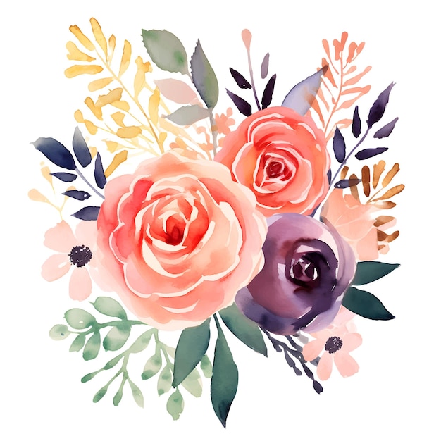 Desenho de ilustração de buquê floral a aquarela