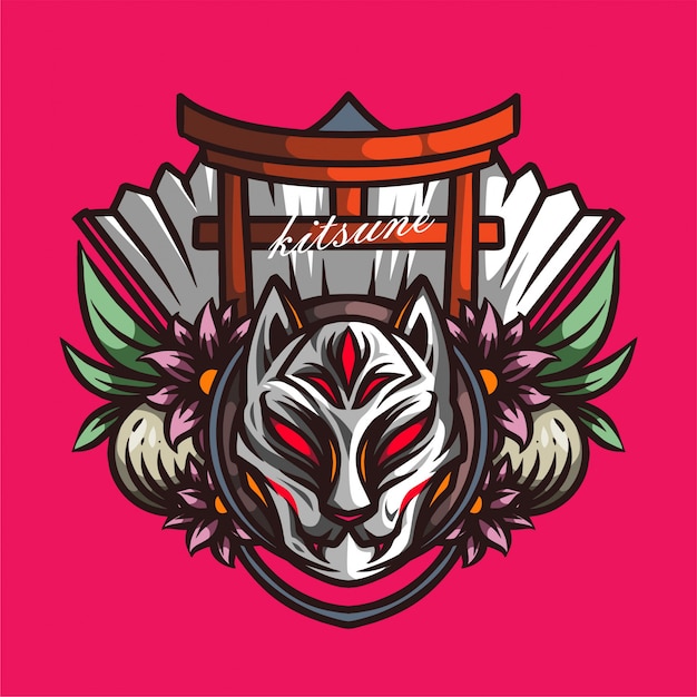 Desenho de ilustração de detalhes de máscara Kitsune