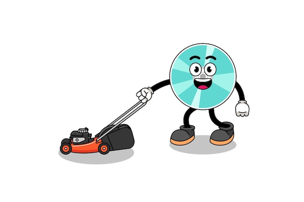 Desenho de ilustração de disco óptico segurando cortador de grama
