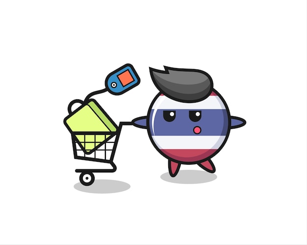 Desenho de ilustração de distintivo de bandeira da tailândia com um carrinho de compras