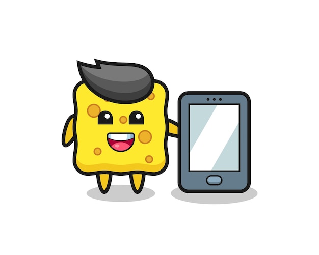 Desenho de ilustração de esponja segurando um smartphone