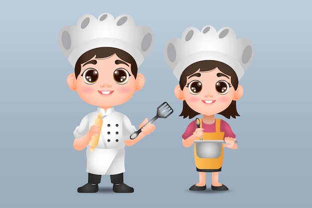 Desenho de ilustração de ilustração de chef de trabalho de crianças fofas