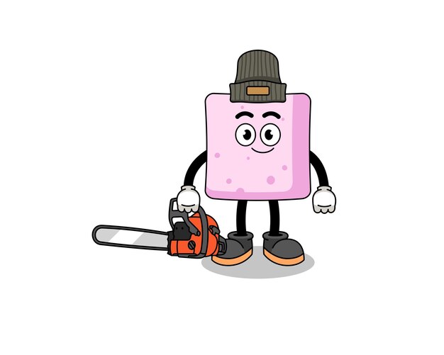 Desenho de ilustração de marshmallow como um design de personagem de lenhador