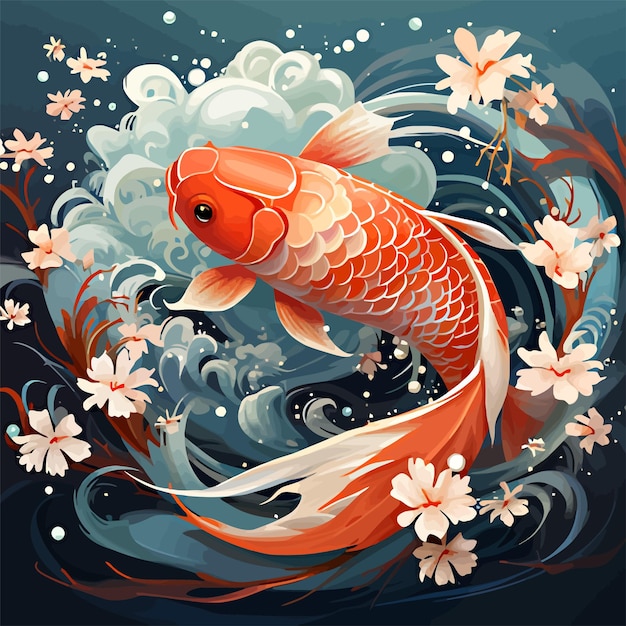 Vetor desenho de ilustração de peixe koi