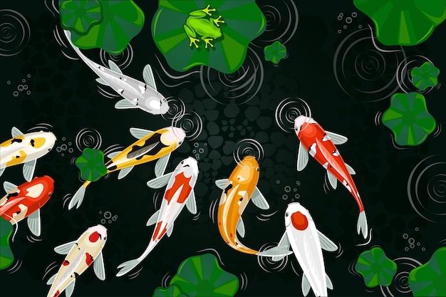 Desenho de ilustração de peixes koi