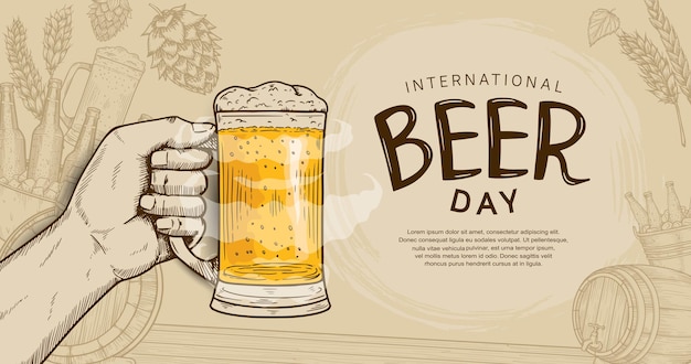 Desenho de ilustração do dia internacional da cerveja com elemento desenhado à mão.