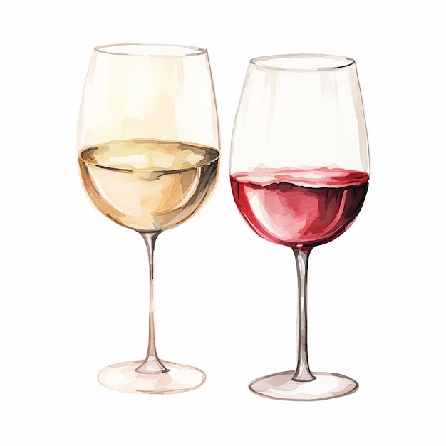 Desenho de ilustração em aquarela de vinho tinto e taças